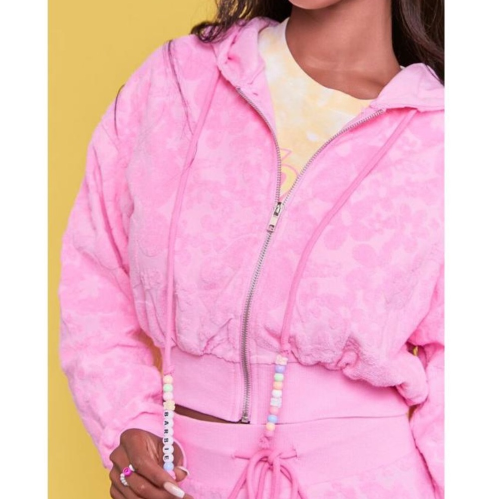 Barbie™ Pink Floral Cropped Zip-Up Hoodie - Picture 3 of 14